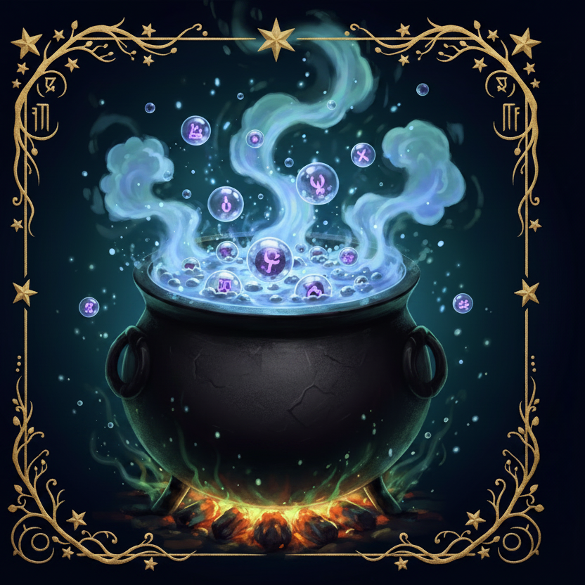 Constellation Capsules - moonstone blue cauldron with celestial border